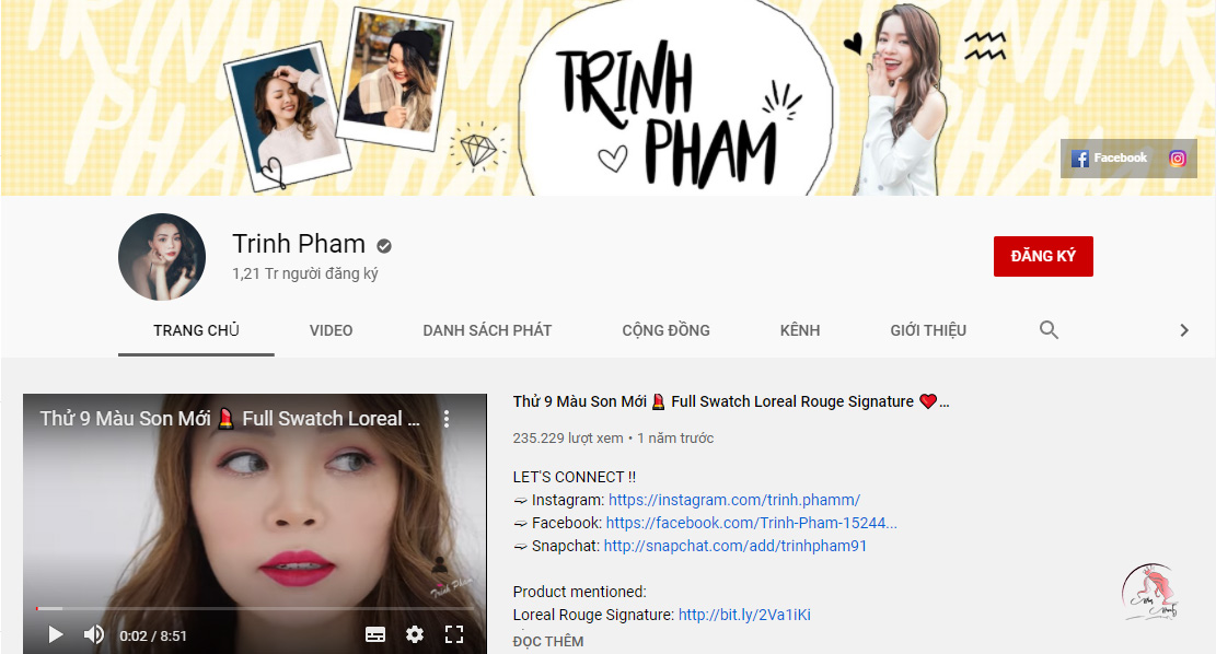 Kênh youtube làm đẹp Trinh Pham